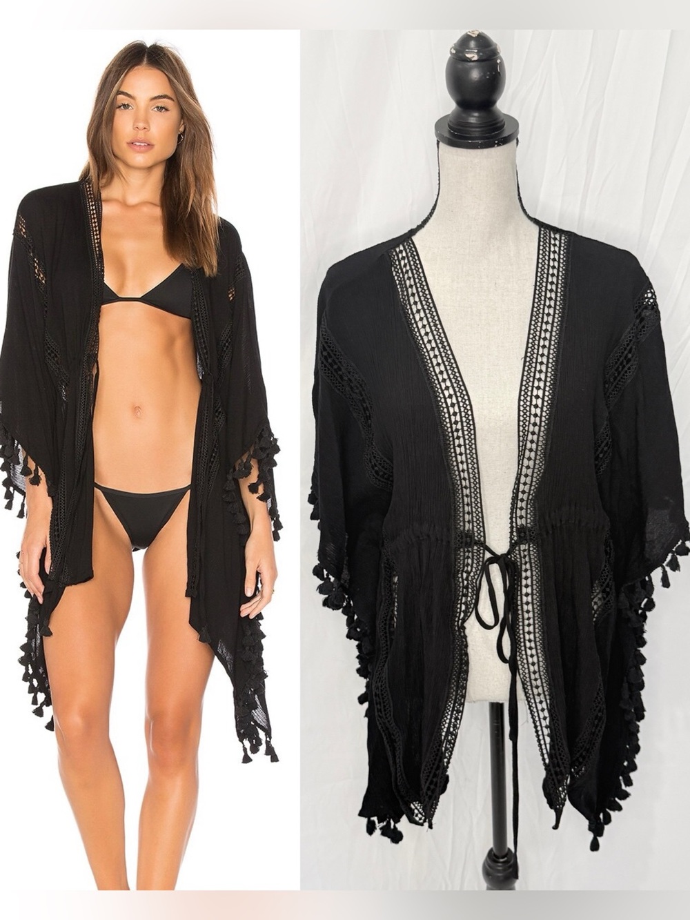 Michael Stars Tassels For All Ruana Black Cover Up Dress